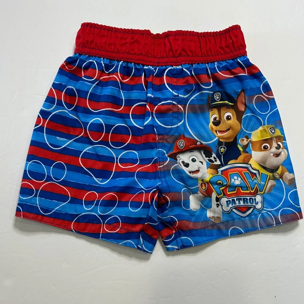Kids Paw Patrol Swim Trunks Blue Red Paw Print Elastic‎ Size 2T
